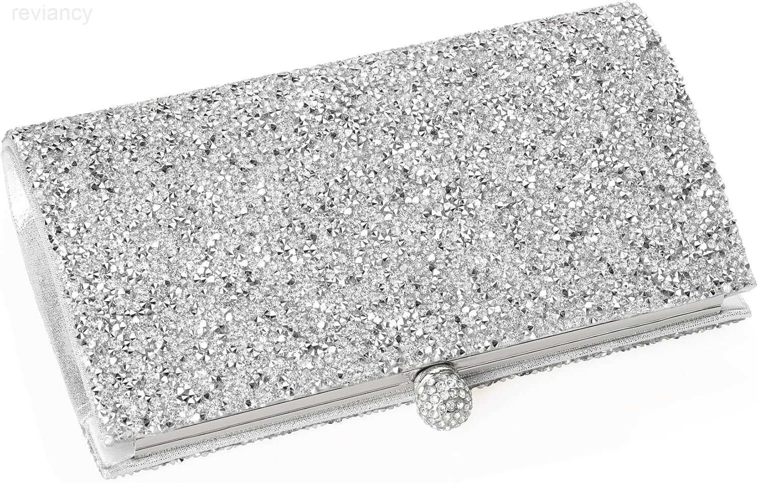 Clutch Purse for WomenCrystal Evening Bag Wedding Prom PartyCrossbody handbag SilverW250908