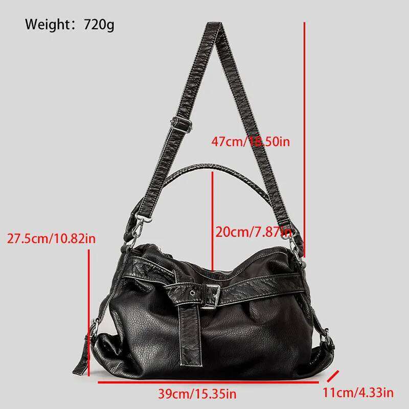 Large Capacity Soft Leather Tote For Women Vintage Y2k Punk Bags Ladies Travel Commuting Handbags Motorcycle Crossbody Bag