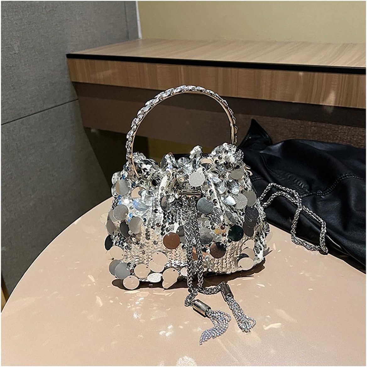 Women Sparkly Sequin Clutch Purse Glitter Metal Tassel Evening Handbag Crossbody Bag for Party Prom BanquetW250908