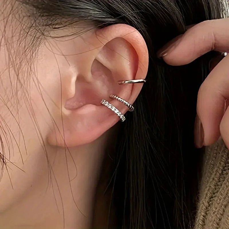 Korean n Stainless Steel Clip Earrings No Piercing Gold Color Ear Bone Clips Simple Shiny Ear Cuffs for Women Jewelry 250908