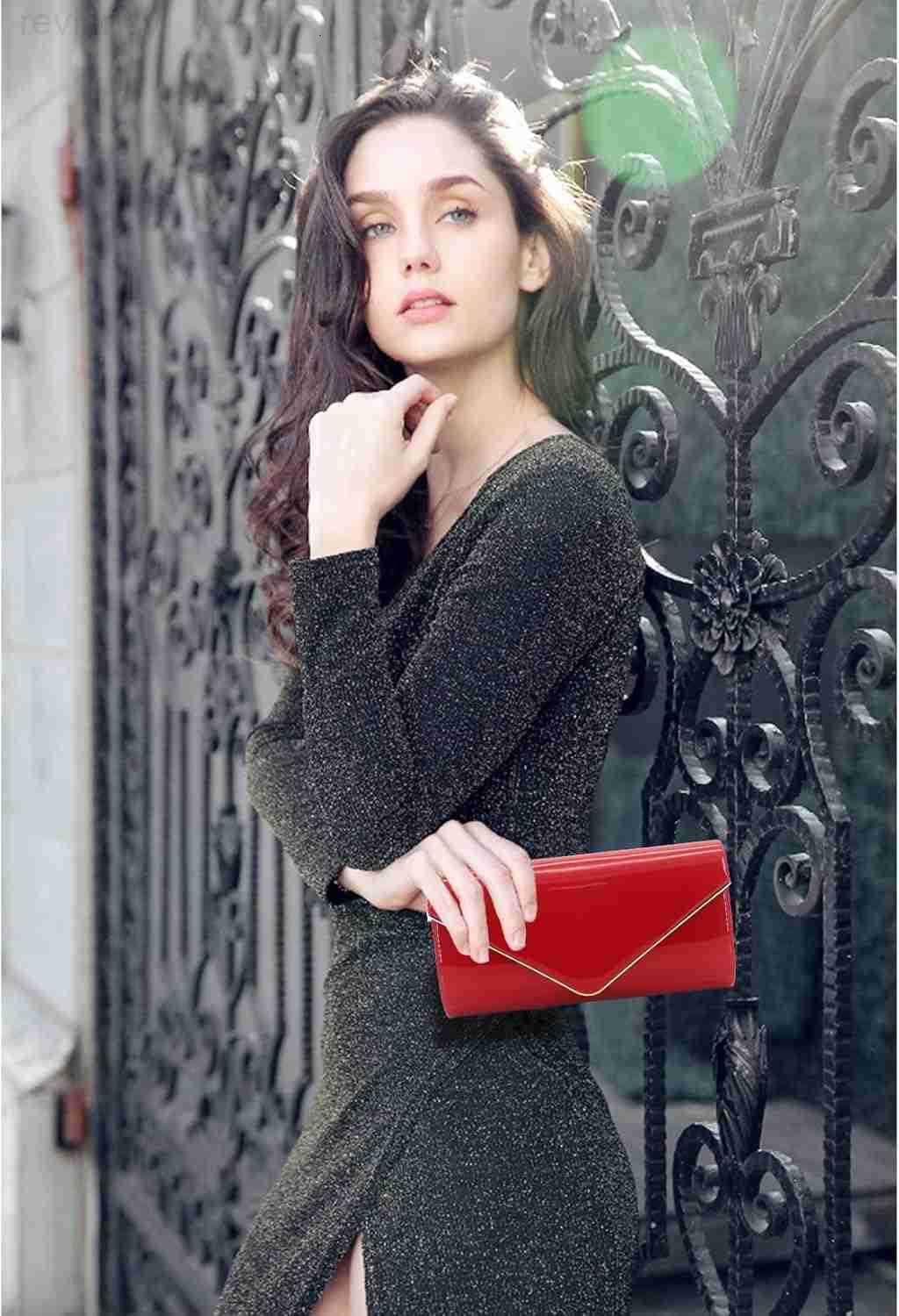 Envelope Clutch Purse for Women Shiny Patent Leather Foldover Evening Bag Formal HandbagW250908