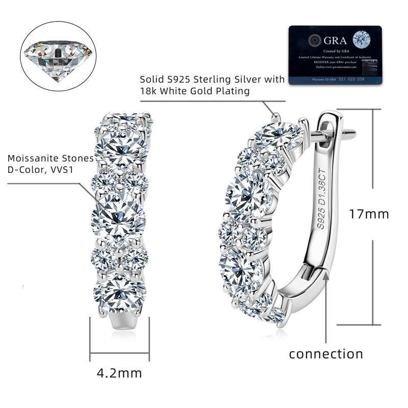2.76ct D Color VVS1 Clarity Brilliant Round Cut Moissanite Lab Grown Dia Sterling Sier Earrings for Women - view 4