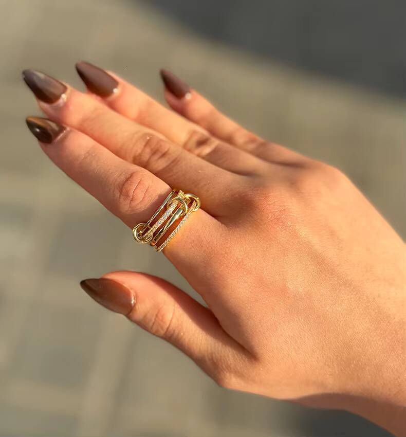 RINNTIN GSR10 Wholesale Custom Luxury Unique Fine Jewelry Four Linked Eternity Band Combination 925 Sterling Silver Rings Girls