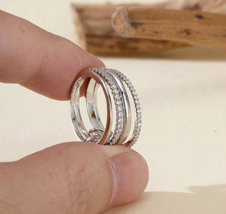 RINNTIN GSR10 Wholesale Custom Luxury Unique Fine Jewelry Four Linked Eternity Band Combination 925 Sterling Silver Rings Girls