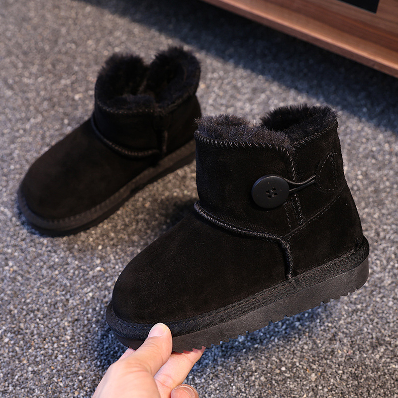 Free Shipping 2025 New Kids Genuine Leather Snow Boots Single Buckle Design Winter Thermal Thickened Anti-Slip Fleece Lined Booties for Boys Girls EU 