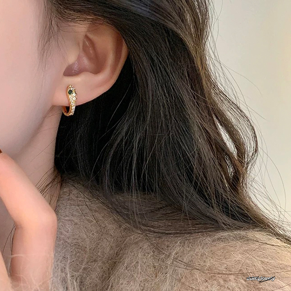 Light Elegant Exquisite Versatile Zircon Green Eye Snake-Shaped Fashion High-End Sense Personality Niche Earrings 250710 ddmylovely ddmylovely ddmylov