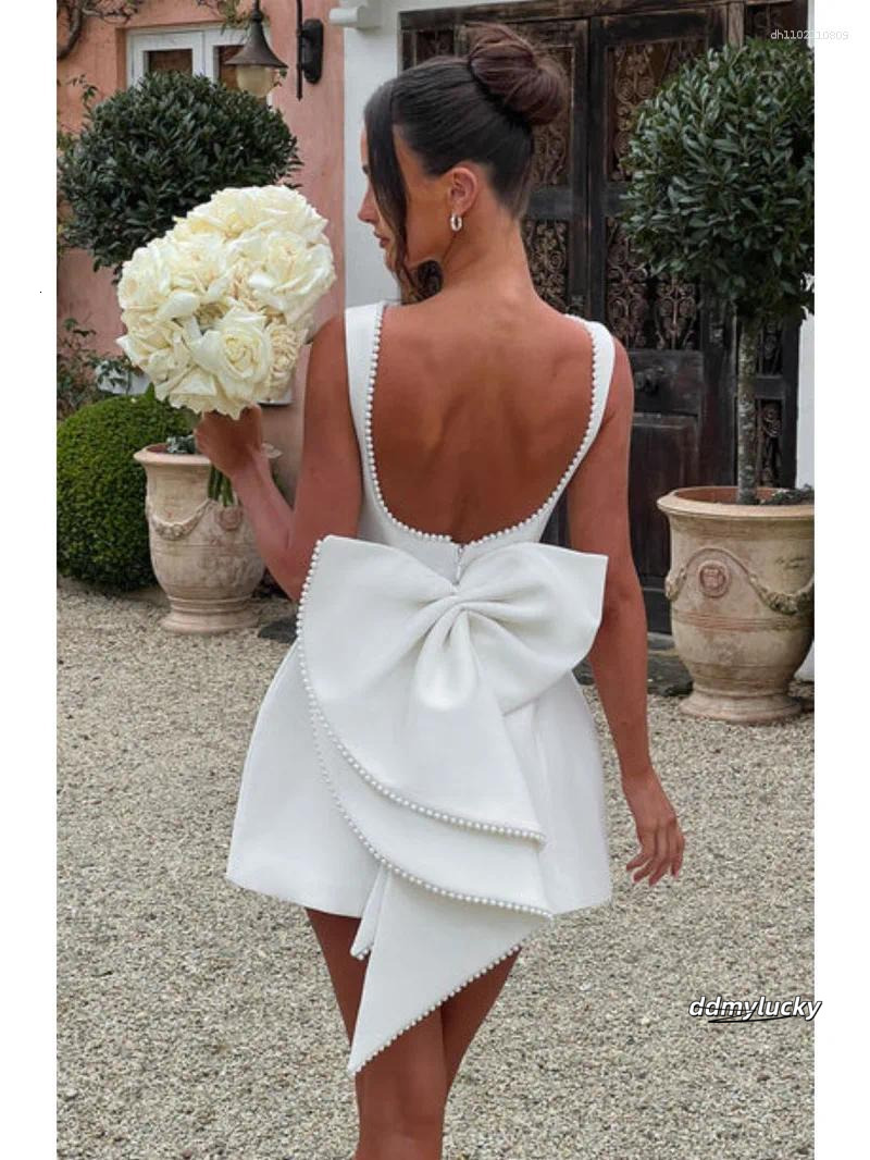 Elegant Mini Dress With Pearl Bow Detail - Perfect For Parties, Weddings, And Special Ocns ddmyLucky ddmyLucky ddmyLucky