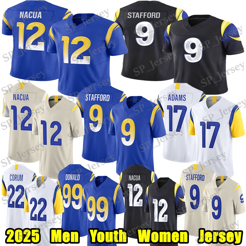 #9 Matthew Stafford Football Jersey #12 Puka Nacua Davante Adams Donald Kyren Williams Jared Verse Jimmy Garoppolo Joshua Karty Jarquez Hunter Byron Young jerseys