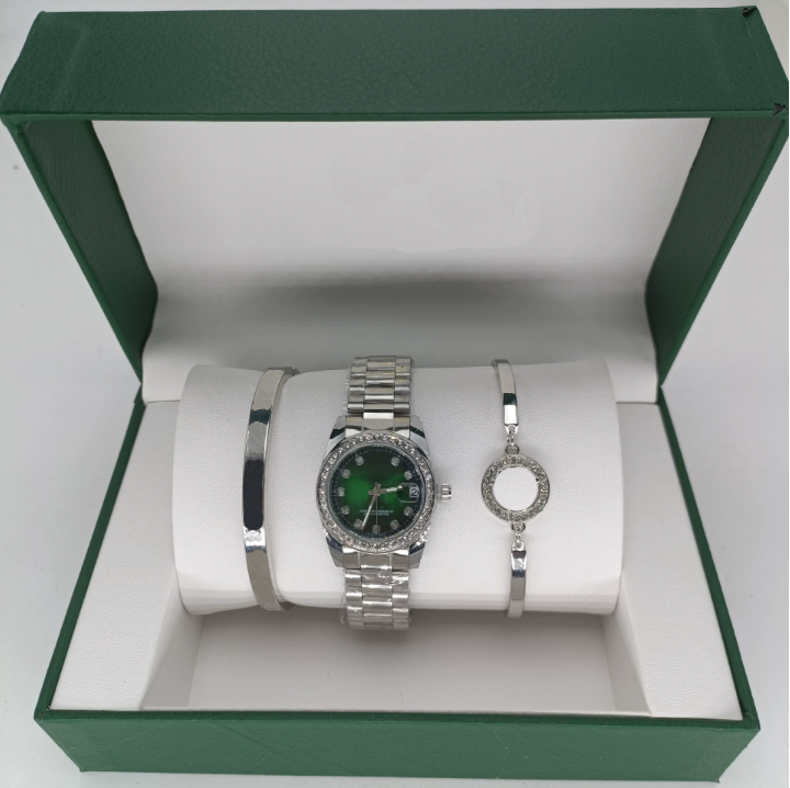 3-piece set of 5-piece watch luxury designer high-quality women's pink dial hollow strap fashionable gold bracelet quartz watch student women's watch Reloj Mujer