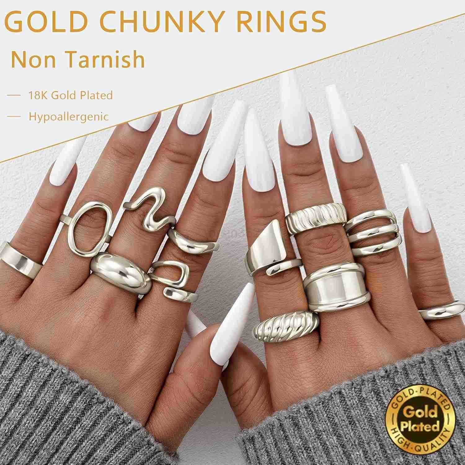 12 PCS Chunky Gold Stackable Rings for Women Non Tarnish 18K Gold Plated Statement Open Stacking Rings Knuckle Band Ring Set Y260117