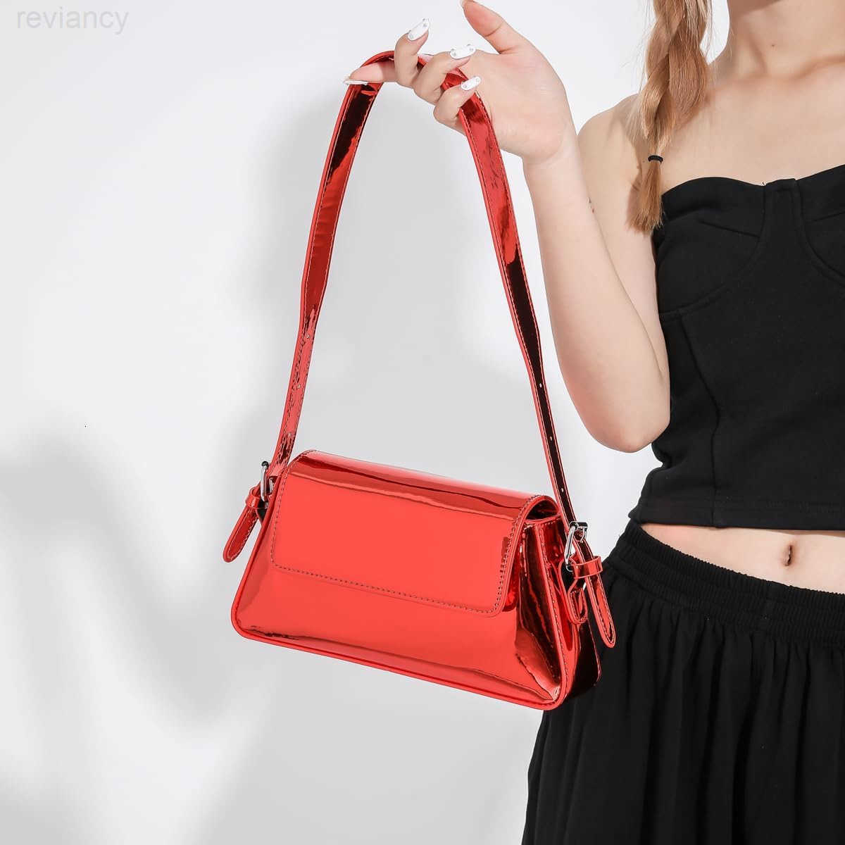 Evening Bag for Women Y2K Silver Leather Shoulder Bags Sparkle Purse for Prom Wedding PartyW250908