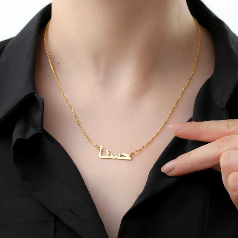 Custom 925 Sterling Silver Plated 18K Gold Arabic Name Necklace For Women Personalized Islam Jewelry Muslim Holidays Gift W25908
