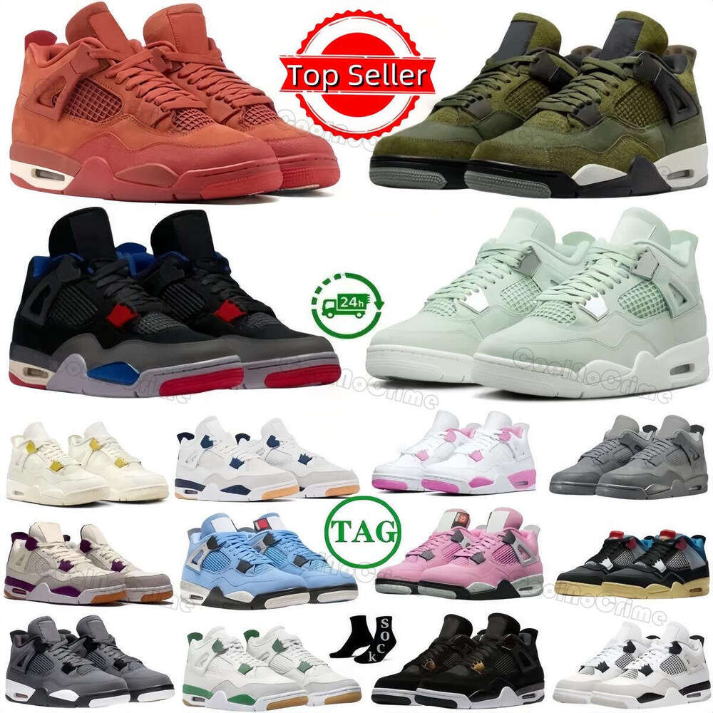 Basketball Shoes For Men Women 4s Sneaker Military Black Cat Pine Green Seafoam White Oreo Red Thunder Unc Bred Cacao Medium Olive Sail Mens Trainers