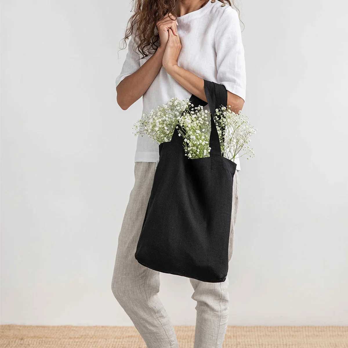 French Dew Retting Linen 100 Pure Hemp Supermarket Environmental Cloth Bag Carrier Foldable Portable Shopping Bag Women R250908
