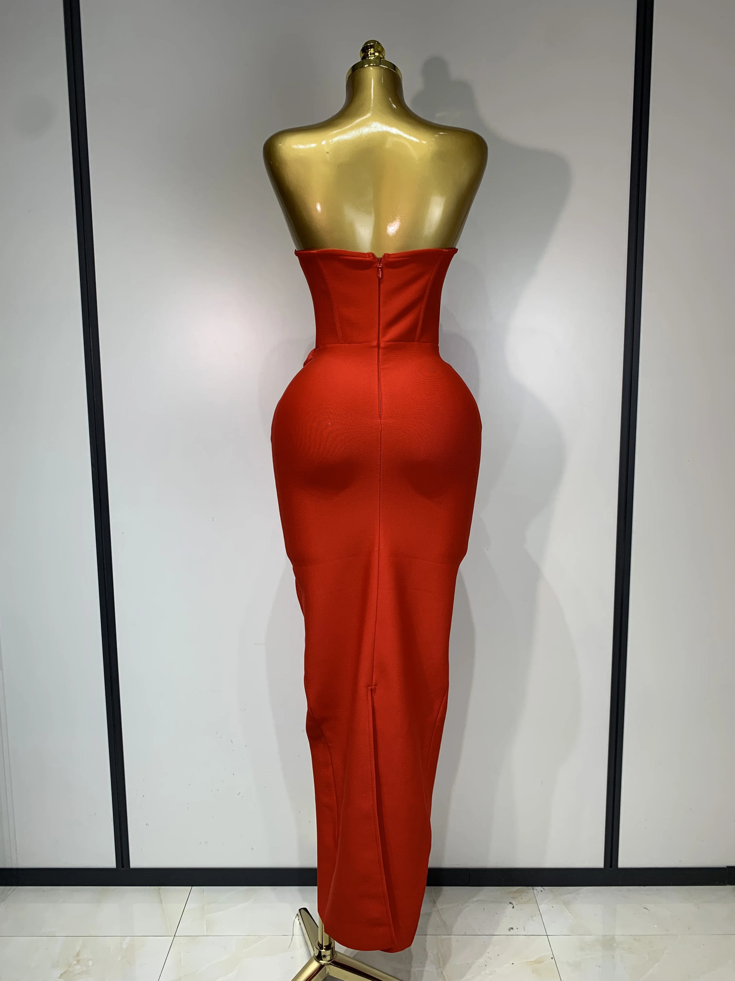 est Women Sexy Strapless Backless Red Flower Midi Bandage Dress Celebirty Elegant Evening Club Party Birthday Dresses 250907