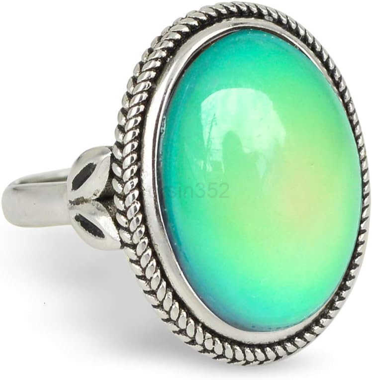Style Antique Silver Plating Brass Oval Stone Color Change Mood Ring Size AdjustableW250908