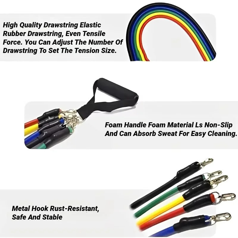 11pcsSet Pull Rope Resistance Bands Portable Fitness Equipment Ankle Strap Chest Expander Elastic Exercise Band w250908