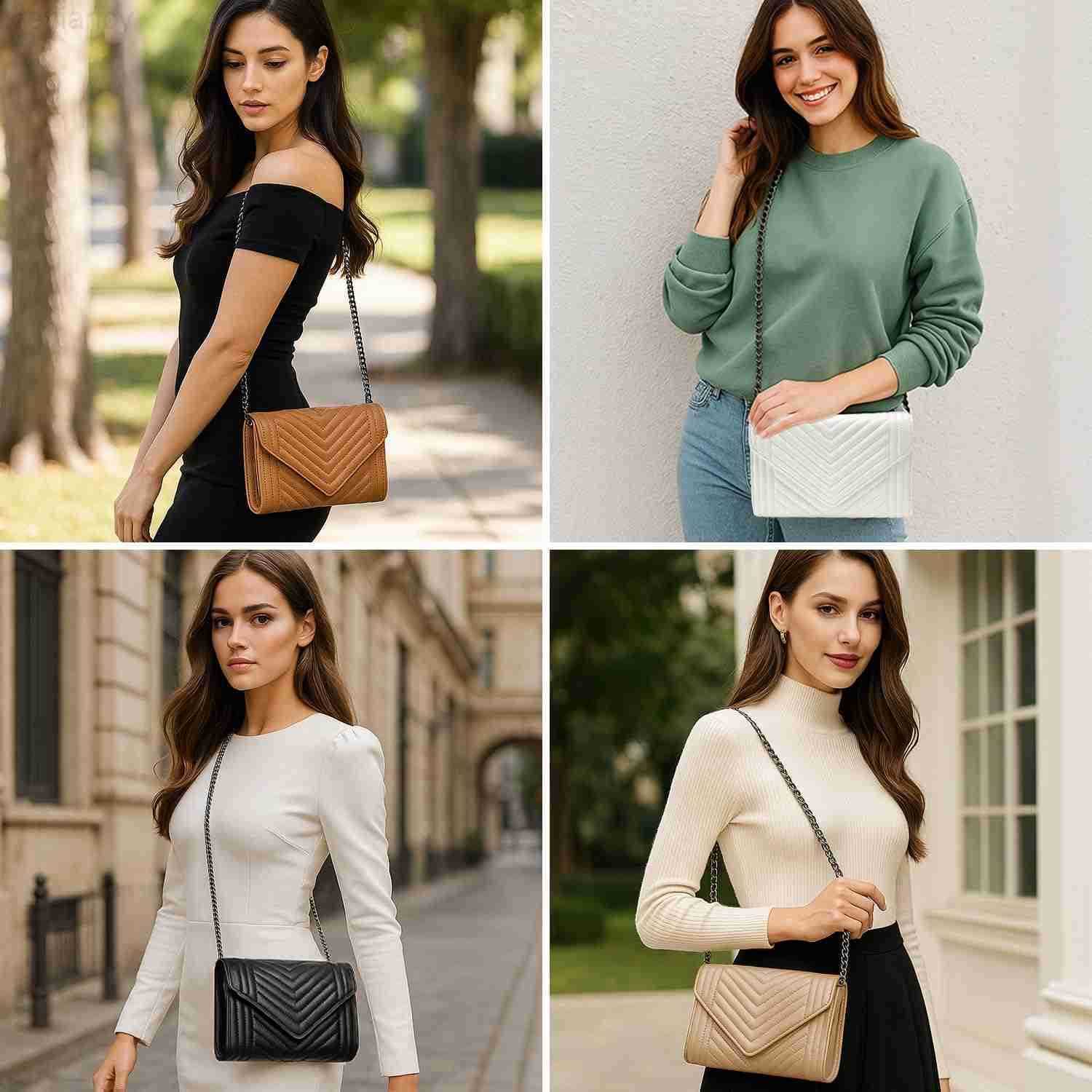 Small Leather Crossbody Bag for Women Clutch Purse Cross Body Purse Shoulder Bags with Chain Strap Quilted PursesW250908