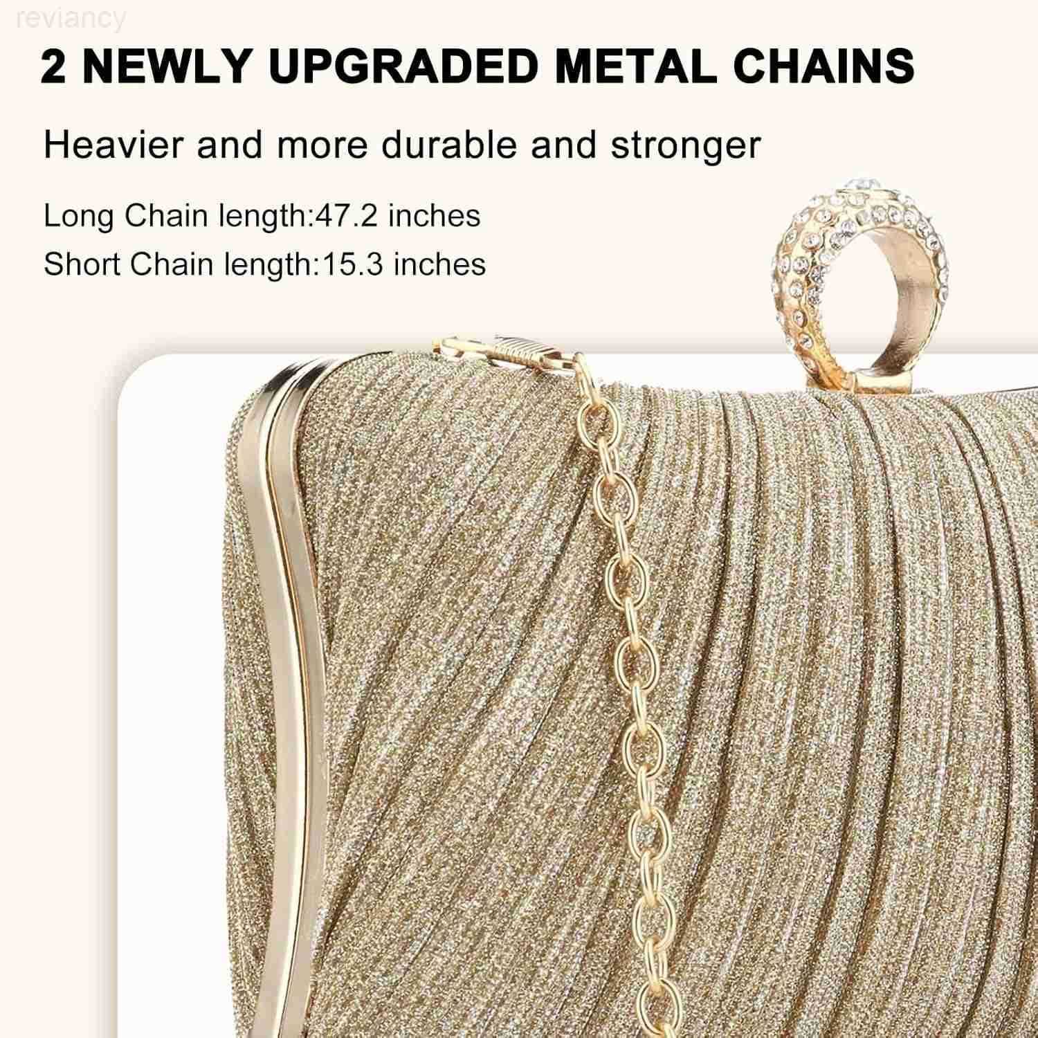 Evening Handbag Women Gold Glitter Clutch Purse Pleated Wedding Clutch for Bridal Wedding PartyW250908