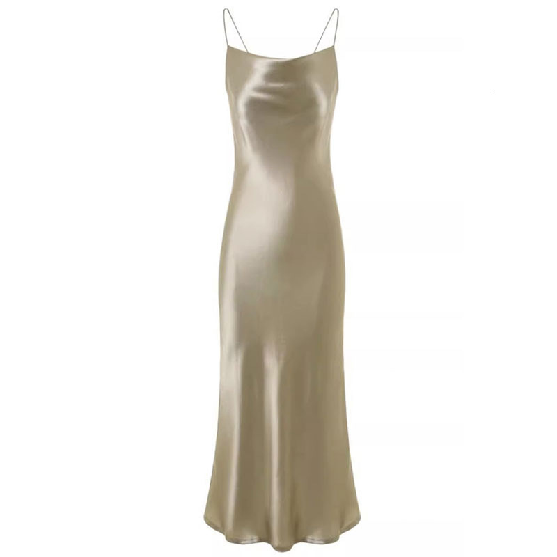 HighEnd Acetate Satin Spaghetti Strap Dress for Women Summer Draped WaistCinching Bodycon Dress Socialite Mermaid Long Dress 240329