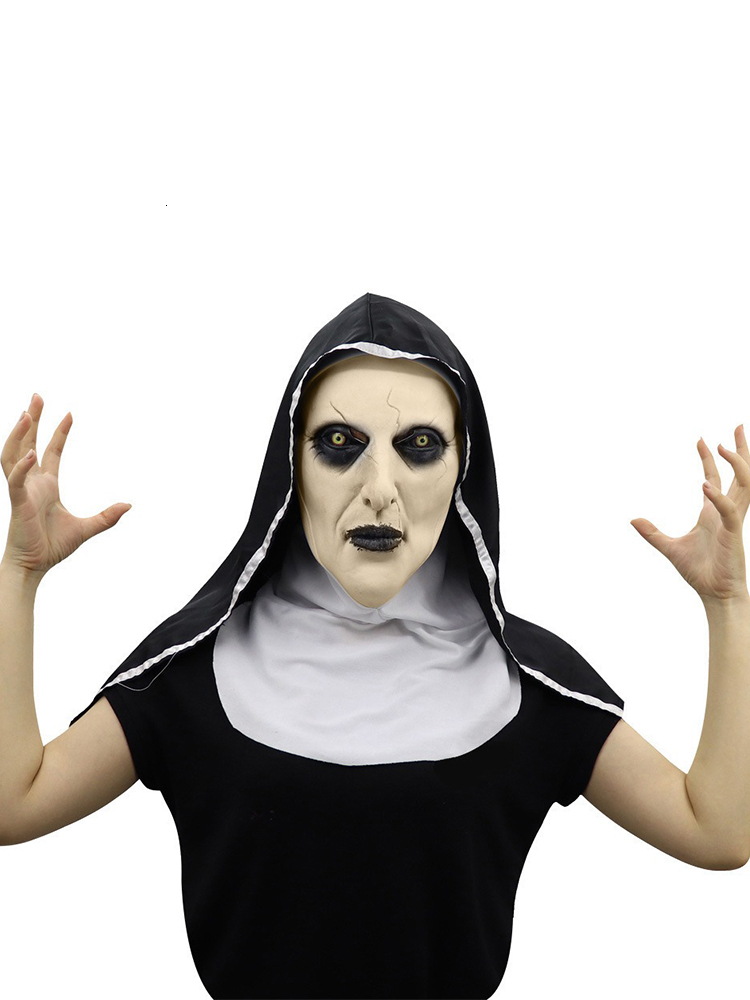 Halloween Summoning 2 Nun Mask Horror Nun Mask Cosplay Scary Bloody Demon Ghost Face Latex Masks with Headscarf Party Costume Props Deluxe Scary femal