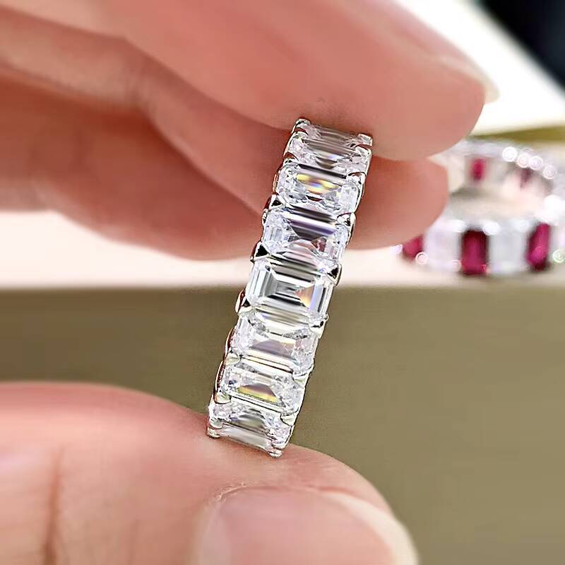 Fashionable Emerald Cut Rectangular Zircons S925 Silver Diamond Ring for Women