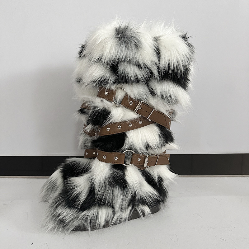 hot free shipping designer Boots Outdoor short tube long tube hairy boots vintage casual spicy girl strap snow boots pink black white grey size 36-44