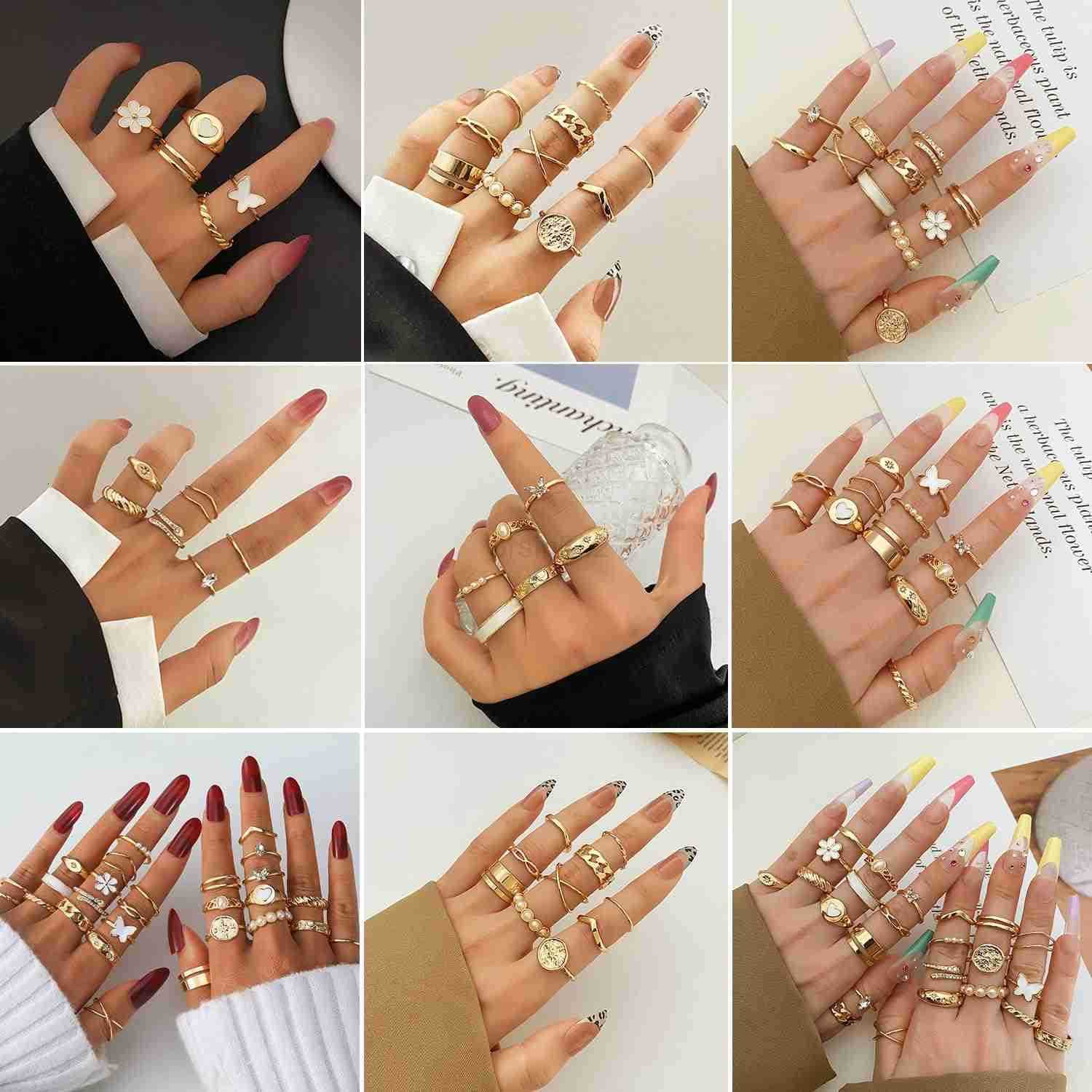 Gold Knuckle Rings Set for Women Dainty Simple Trendy Cute Stackable Finger Rings Pack Perfect for Stacking Layering on Thumb and Knuckle Mixed Size J