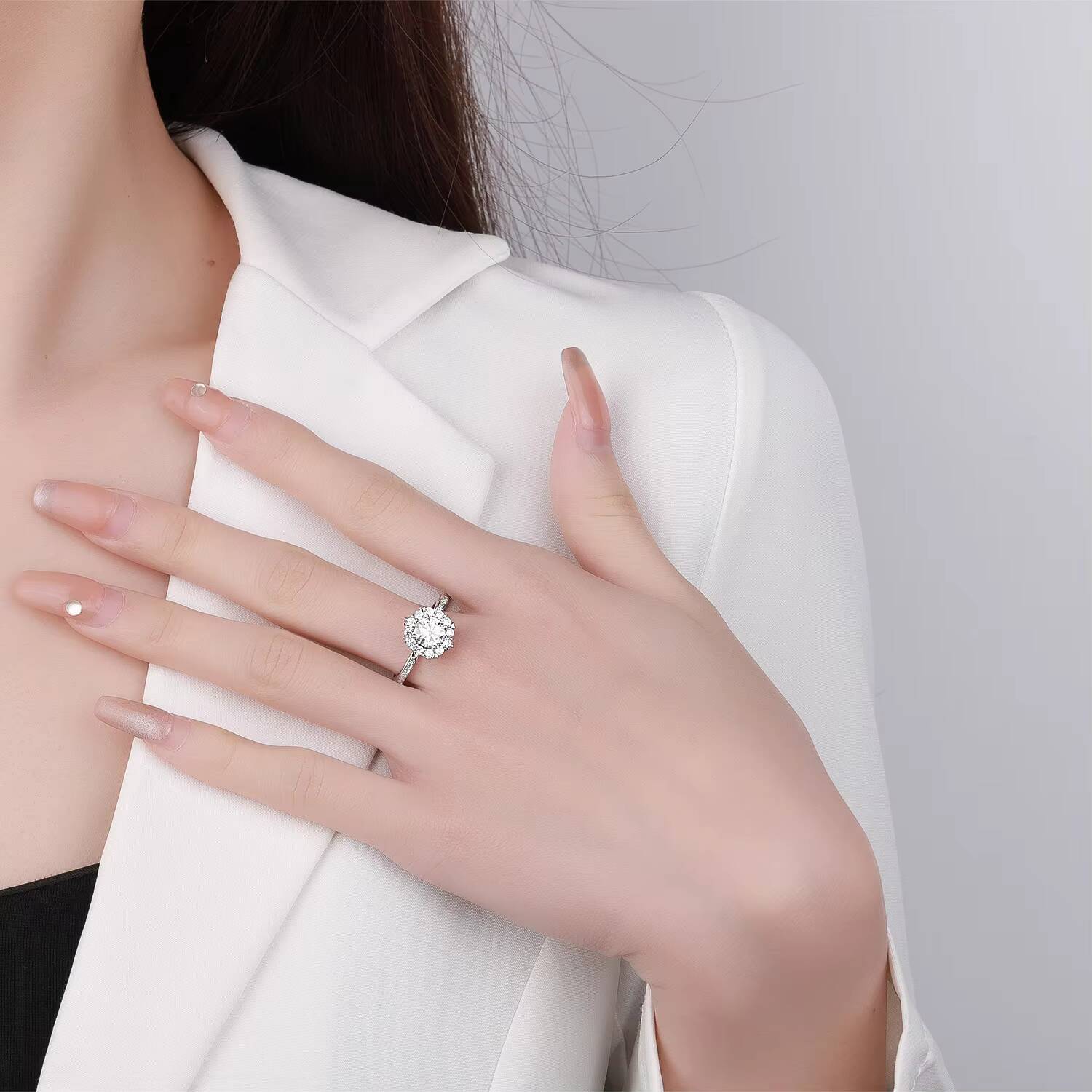 Brilliant Fourclaw Flower Moissanite S925 Sterling Silver Ring Engagement Proposal Fashion Jewelry