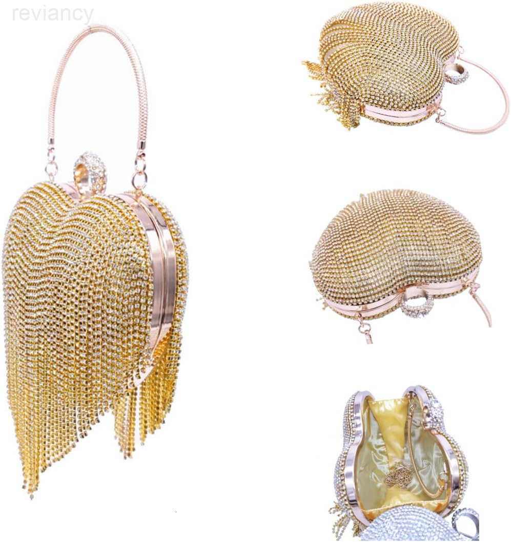 Women Heart Shape Tassel Evening CluTCh Bag RhinESTones Wedding Party Purse HandbagW250908