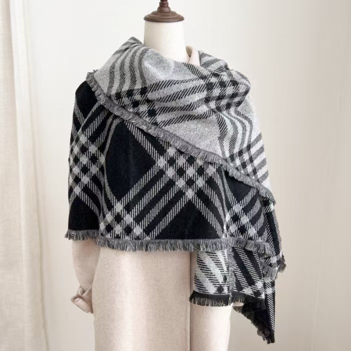 K1850 Autumn and winter thick warm scarf for women, imitation cashmere gradient long shawl, cross-border wholesale high-end tassel scarf