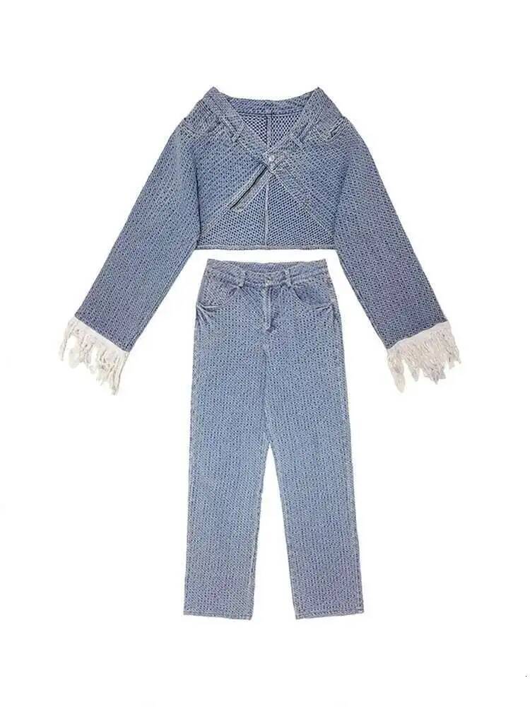 design 2025 Spring New Trendy Product Long Sleeve Single Button Denim Short Jacket High Waist Full Jeans Two Piece Set Women's Autumn/Winter New 