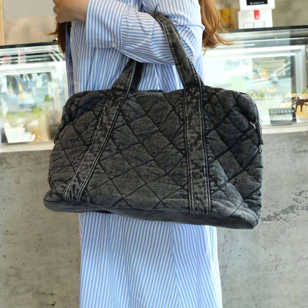 Large Capacity Tote Bags For Women Designer Handbags And Purses 2025 New In Denim Cloth Embroidery Rhombus Chain Shoulder