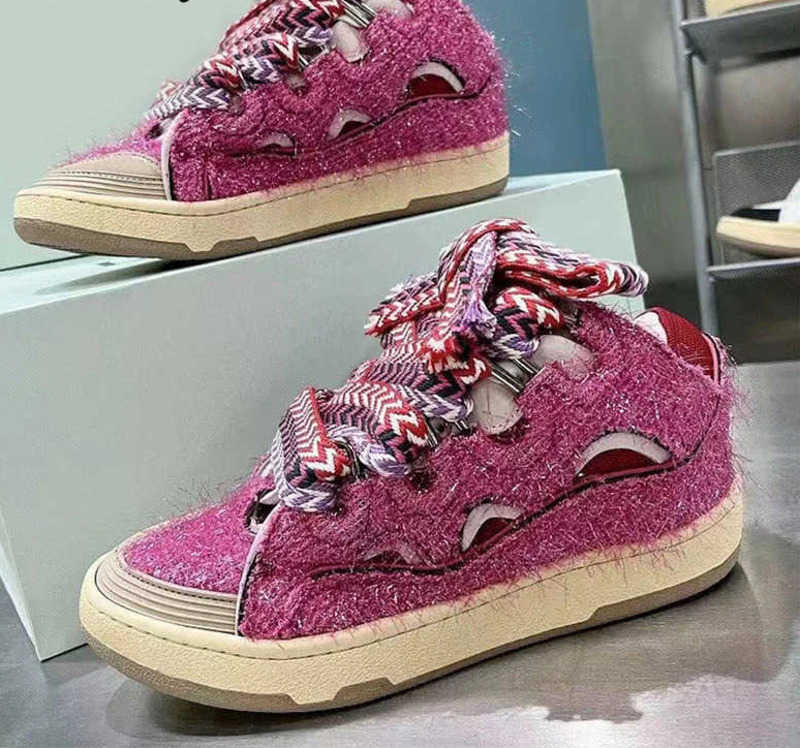 Casual Shoes Big Shoelaces Thick Bottom Splicing Lace Up Flat Mixed Color Retro Spring Autumn Sneakers Unisex Daddy H241129