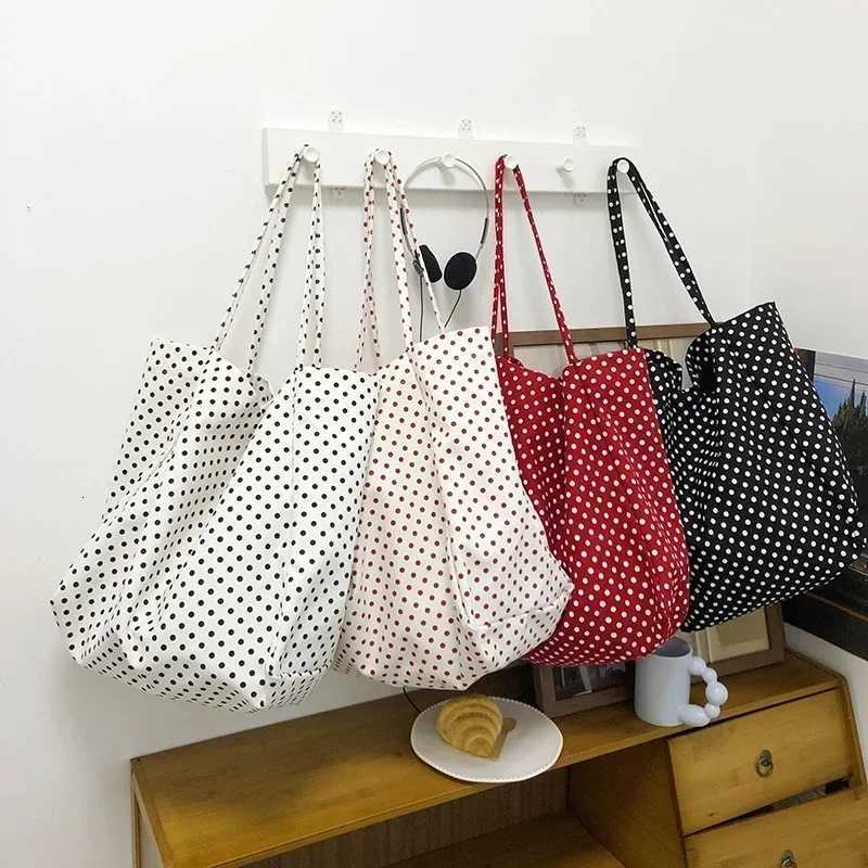 1PC Hot Sell Simplicity Casual Dot Canvas Womens Shoulder Bags 2024 New Fashionable Versatile Practical Large Capacity Tote Bag R250908