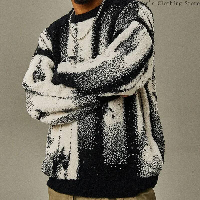 2025 men's striped loose men's pullover sweater casual soft fur jacket hooded men's autumn design and winter new fashion designer cloth