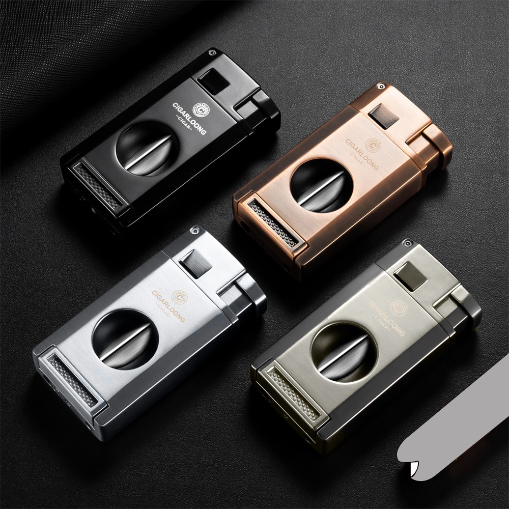3 IN 1 Multi-functional Cigar Lighter Windproof Flame Inflatable Portable Travel V-Cutter Puncher Smoking Accessories Gift Box CLB-23LP1 W260202