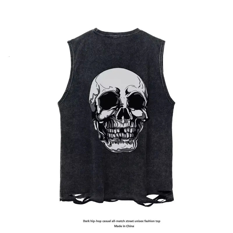 Y2K Men Clothing USA Style Street Skull Print Cotton Vest Sleeveless Tshirt Summer Man Casual Sports Fitness Tank Top Techwear 250907