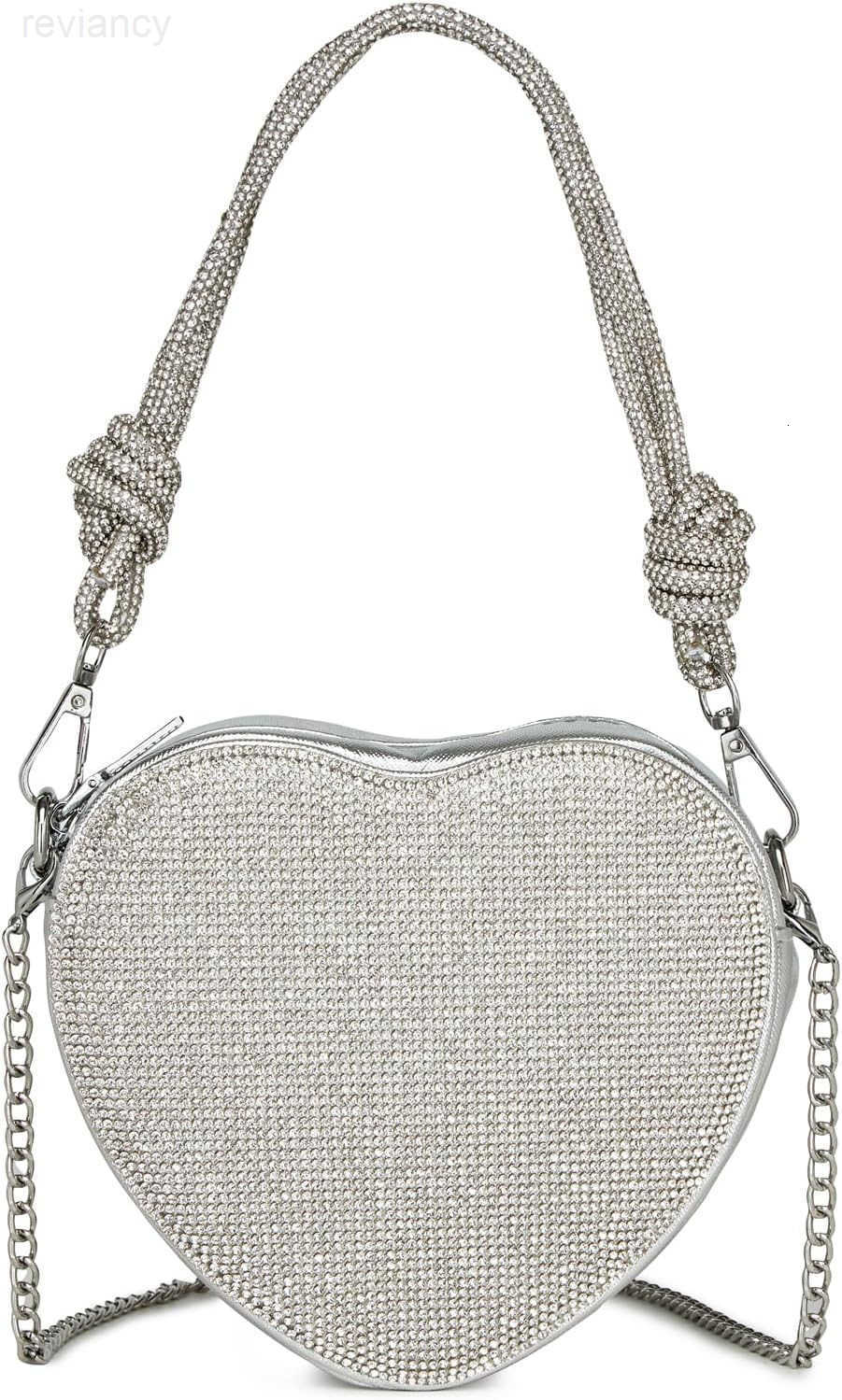 Evening Bag for Women Silver Purse Heart Shaped Purse Crossbody Bags Shoulder Handbag for FormalW250907