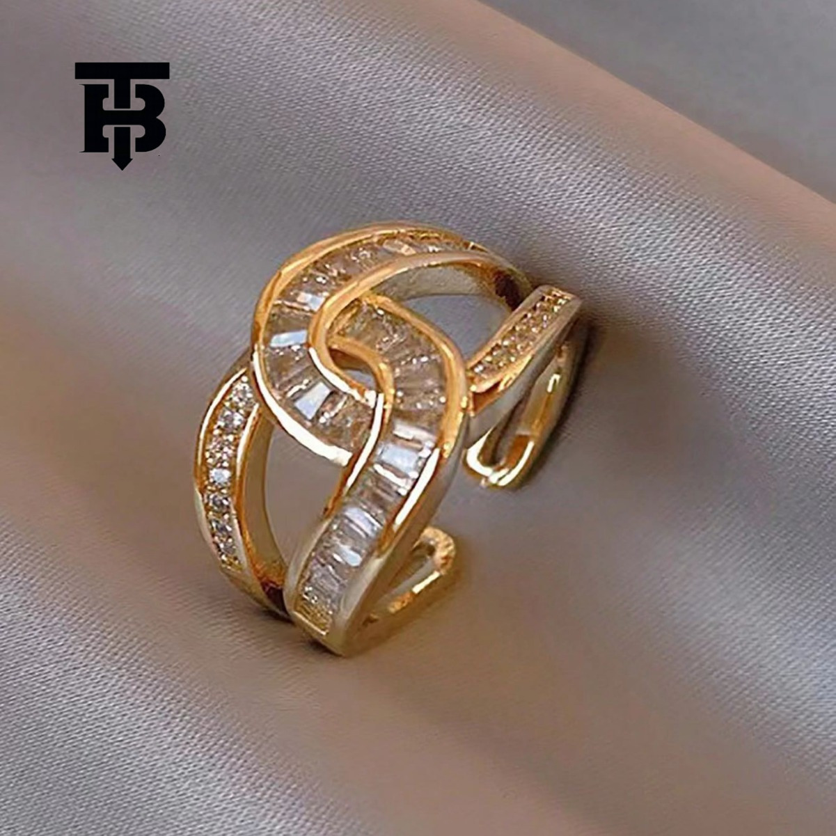 TB BHULAMTE Designer Luxurious Unique Niche Irregular Geometric U-shaped Surround Ring Fashion High-end Elegant Women's Fashion Jewelry Trendy Ac