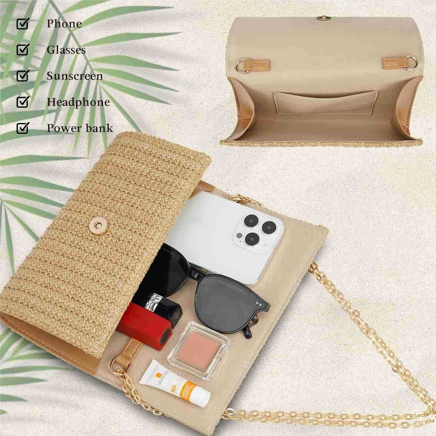 Clutch Purse Shoulder Crossbody Bag Envelope Purse Raffia Handbag for Summer Beach Travel TrendyW250908