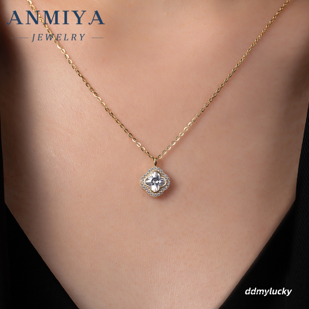 Sterling Sier Clover Pendant Women Square Zircon Link Chain Necklace For Parties Gifts ddmyLucky ddmyLucky