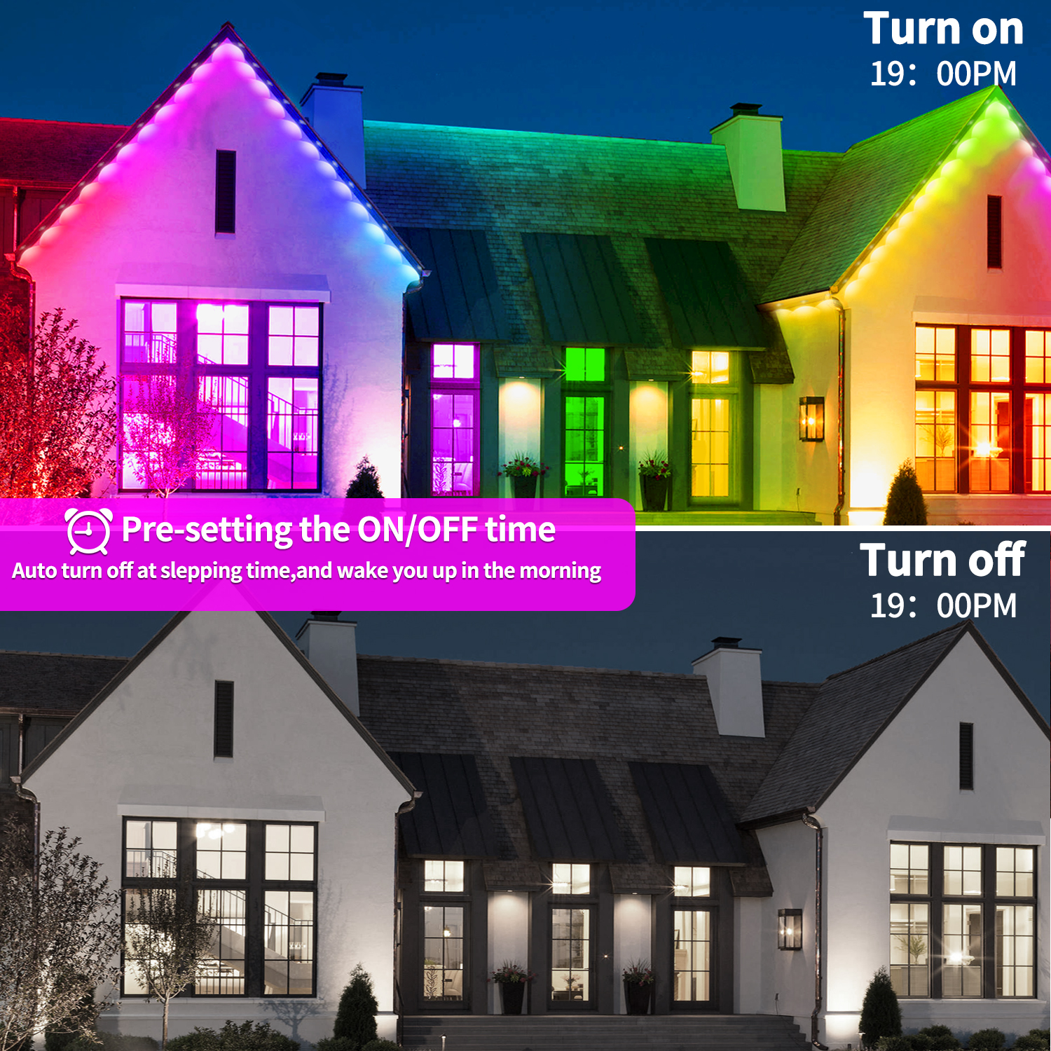 500ft Permanent outdoor lights, RGB outdoor eave lights with APP & Remote Control,Music synchronisation IP67 waterproof LED eave light,suitable for pa