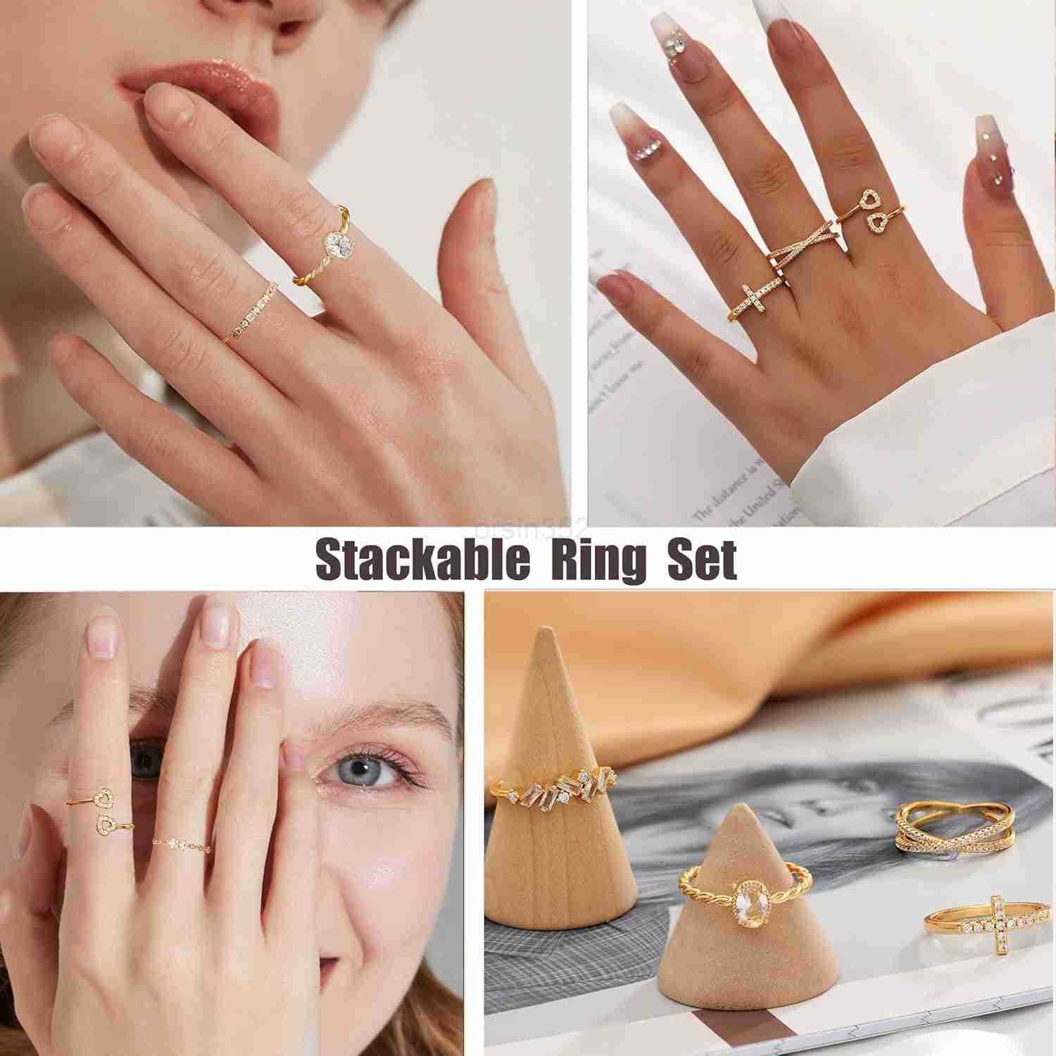 Gold Silver Rings For Women Non Tarnish Gold Plated Stackable Rings Wedding Engagement Bands Dainty 14K Gold Ring Simple Trendy Cubic Zirconia Thumb S