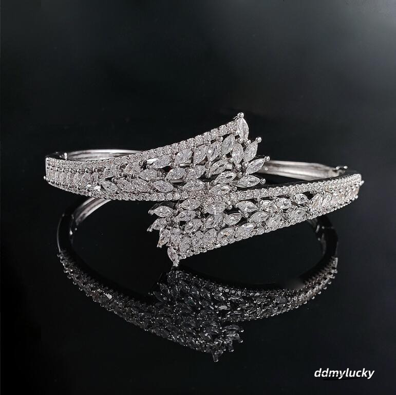 2024 Choucong Top Sell Open Bangle Jewelry Sterling Sier Fill Marquise Cut 5A Cubic Zircon Party Women Wedding Cross Bracelet Gift