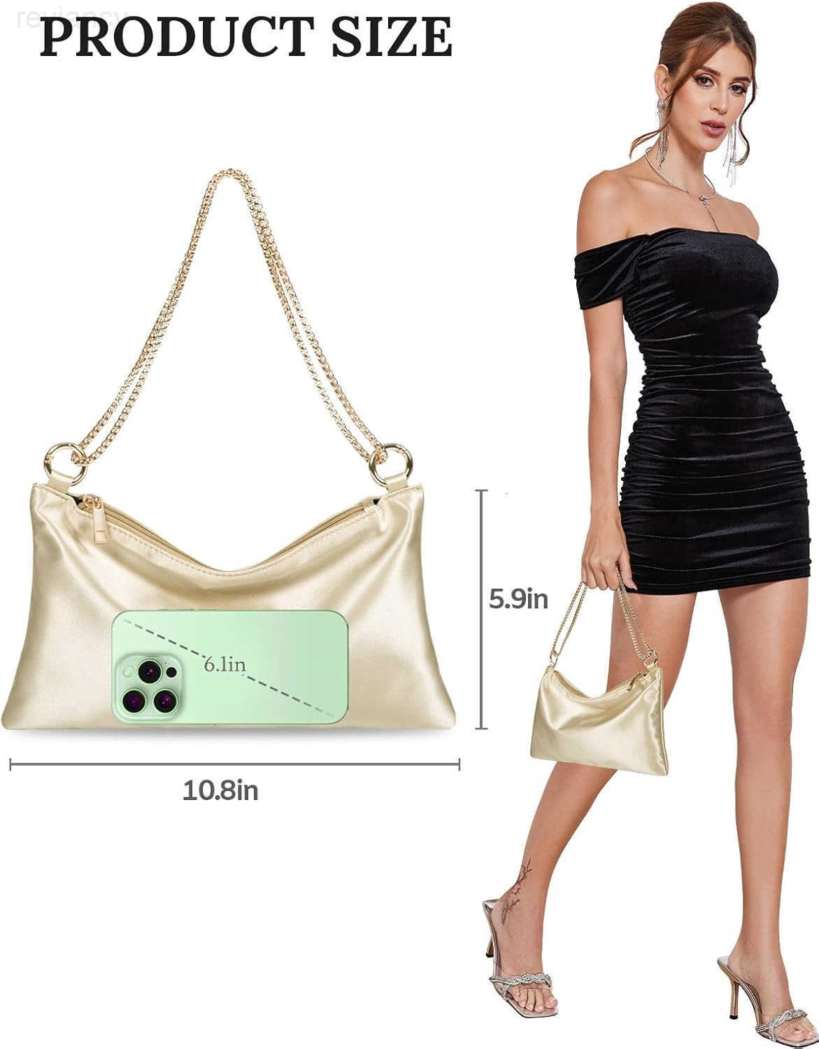 Womens Satin Evening Bag Clutch Purse Handbag for Women Wedding Shoulder Bag with 2 Chains for Formal Cocktail PartyW250908