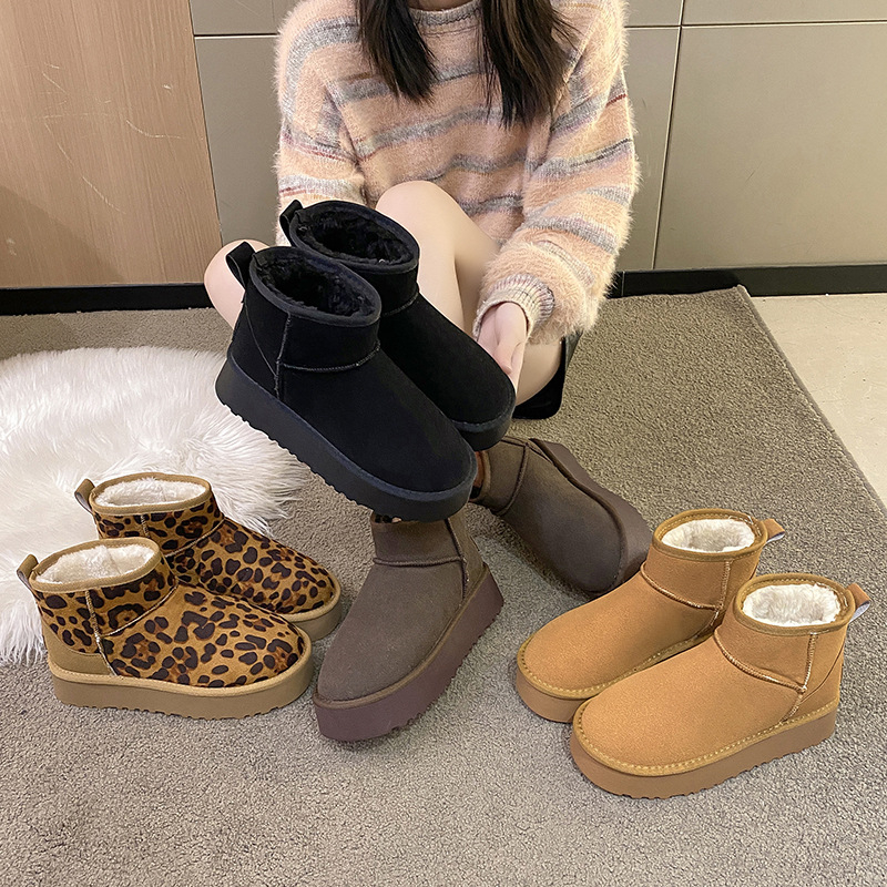 Free shipping designer Leopard print snow boots for women autumn winter thickened plush warm outer wear anti slip and fashionable Western style cotton