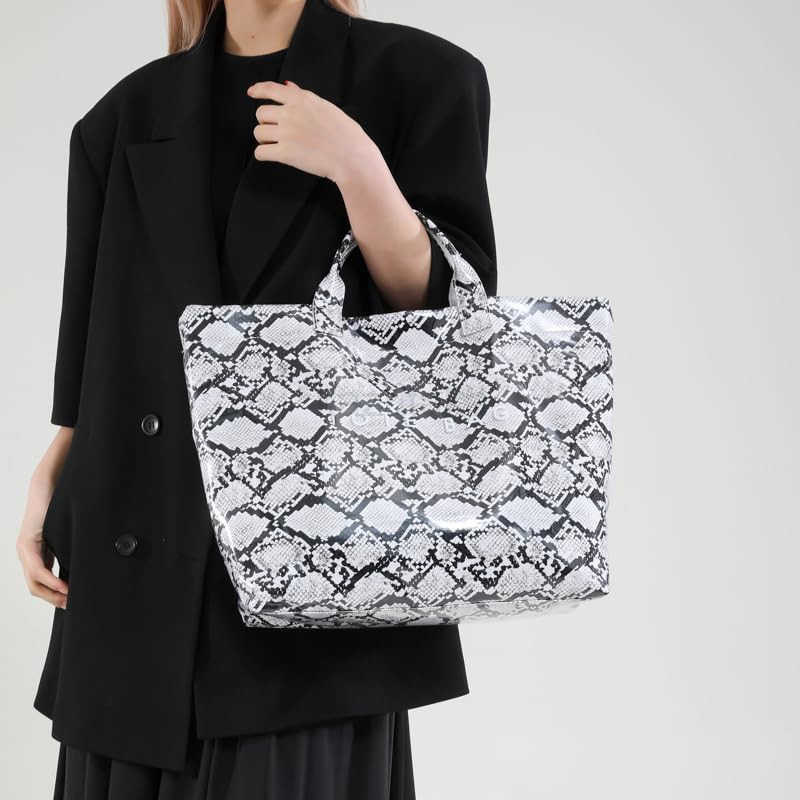 PVC Tote Bag for Women Trendy Plastic Tote Bag Leopard Bags Cheetah Letters Print Bags Large Canvas Hobo Handbag Z250901