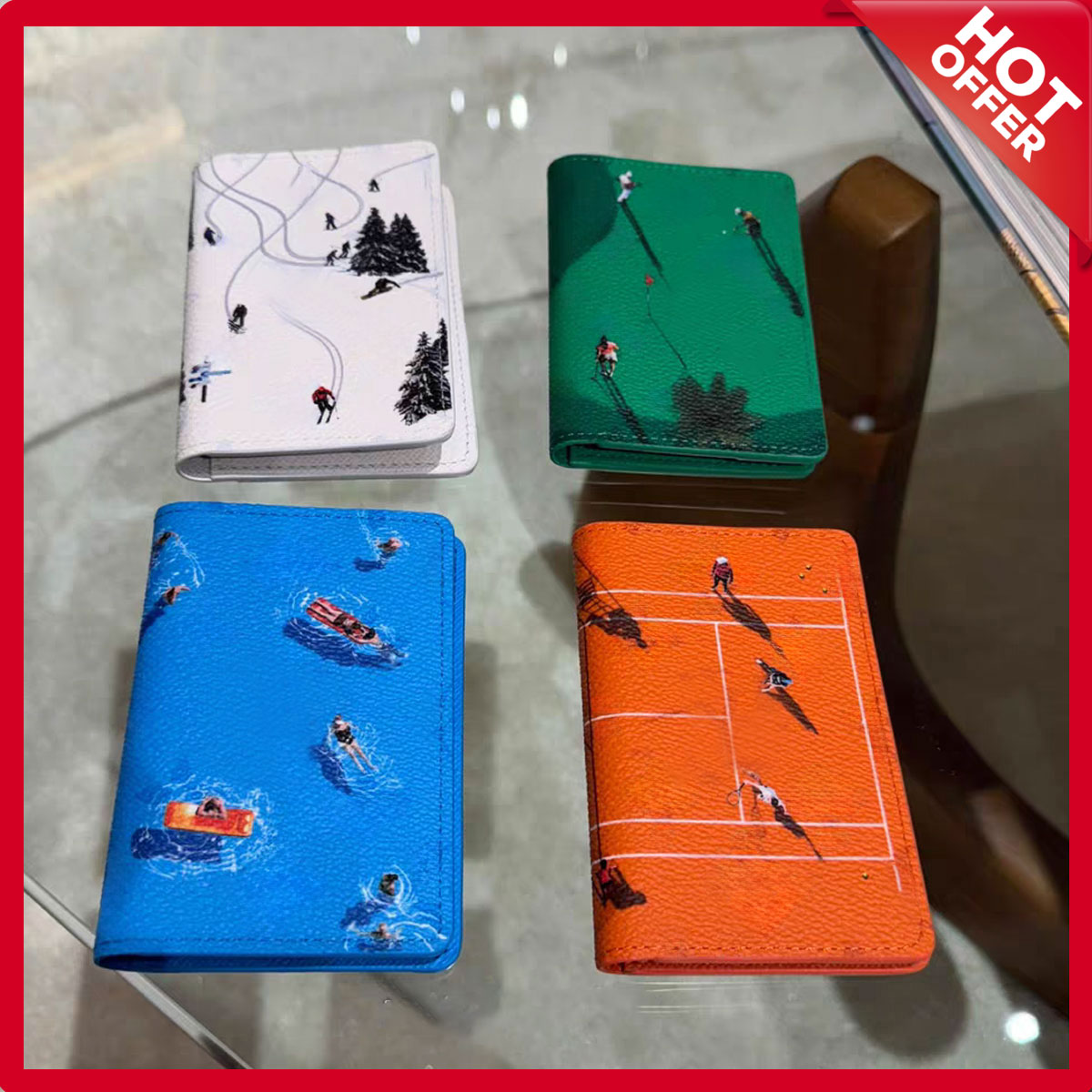 10A Leaher Box Foldable Case Prin Muli-card Slo Unisex Card Walle Holiday spors series syle fooball passpor bag designer holder golf swimming ski 40