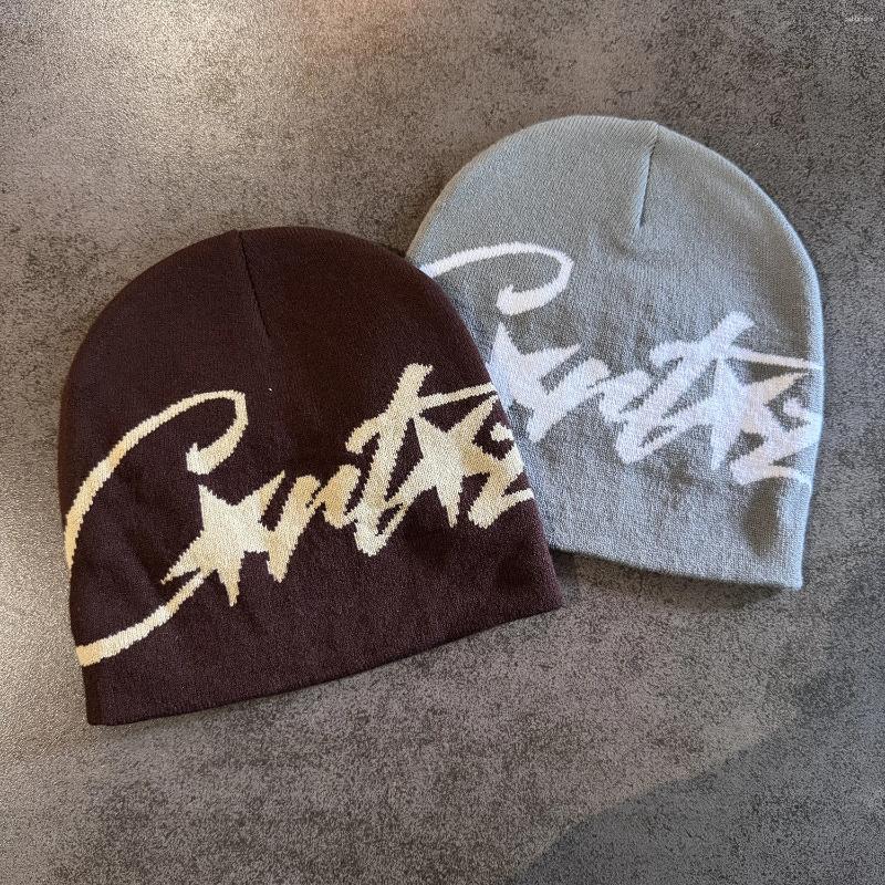 Beanies Knitted Letter Pattern Beanie Hat For All Seasons Unisex Wide Brim Acrylic Knit Cap 52-59cm